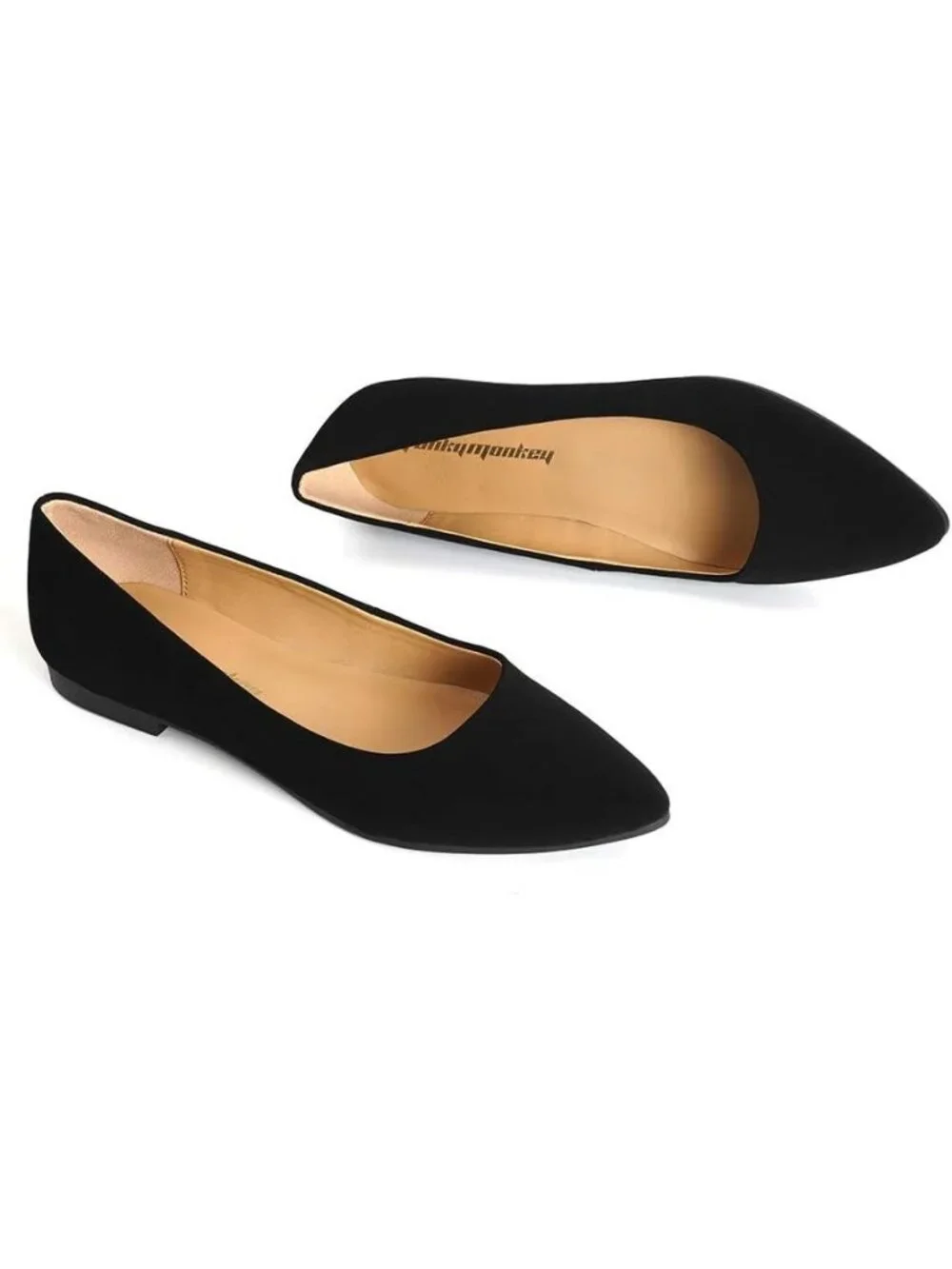 FUNKYMONKEY Women's Black Faux Leather Pointed Toe Slip On Ballet Low Heel Flats